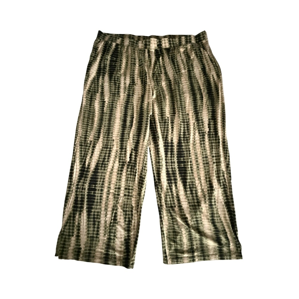 Denim & Co Beach Womens 2XP Green Tie Dye Crop Pants Elastic Waist A487614